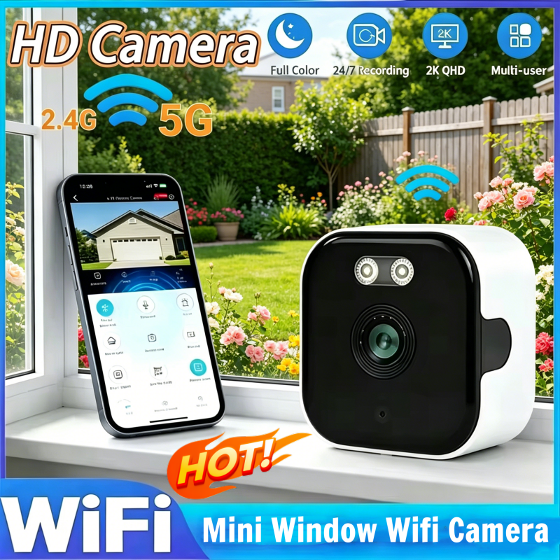Kamera okienna WiFi 2.4/5GHz 3MP z kolorowym trybem nocnym, do monitoringu wewnętrznego, mini kamera zastępująca zewnętrzną, do montażu przez szybę, rok 2026.