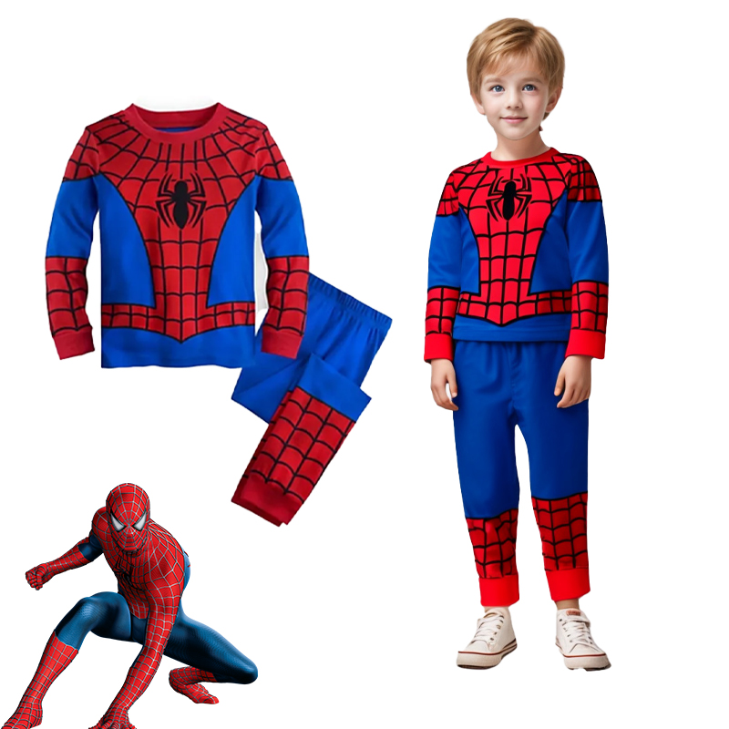 Conjunto de pijamas de super-heróis do homem-aranha para crianças dos desenhos animados manga longa pijamas meninos meninas natal herói cosplay pijamas homewear