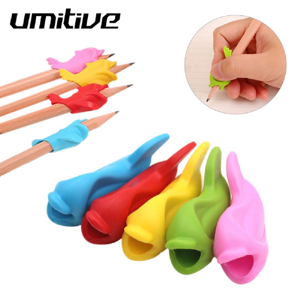 Umitive 10 pçs silicone peixe segurando caneta proteção ambiental crianças estudantes lápis ajuda aperto conjunto ferramenta de correção postura