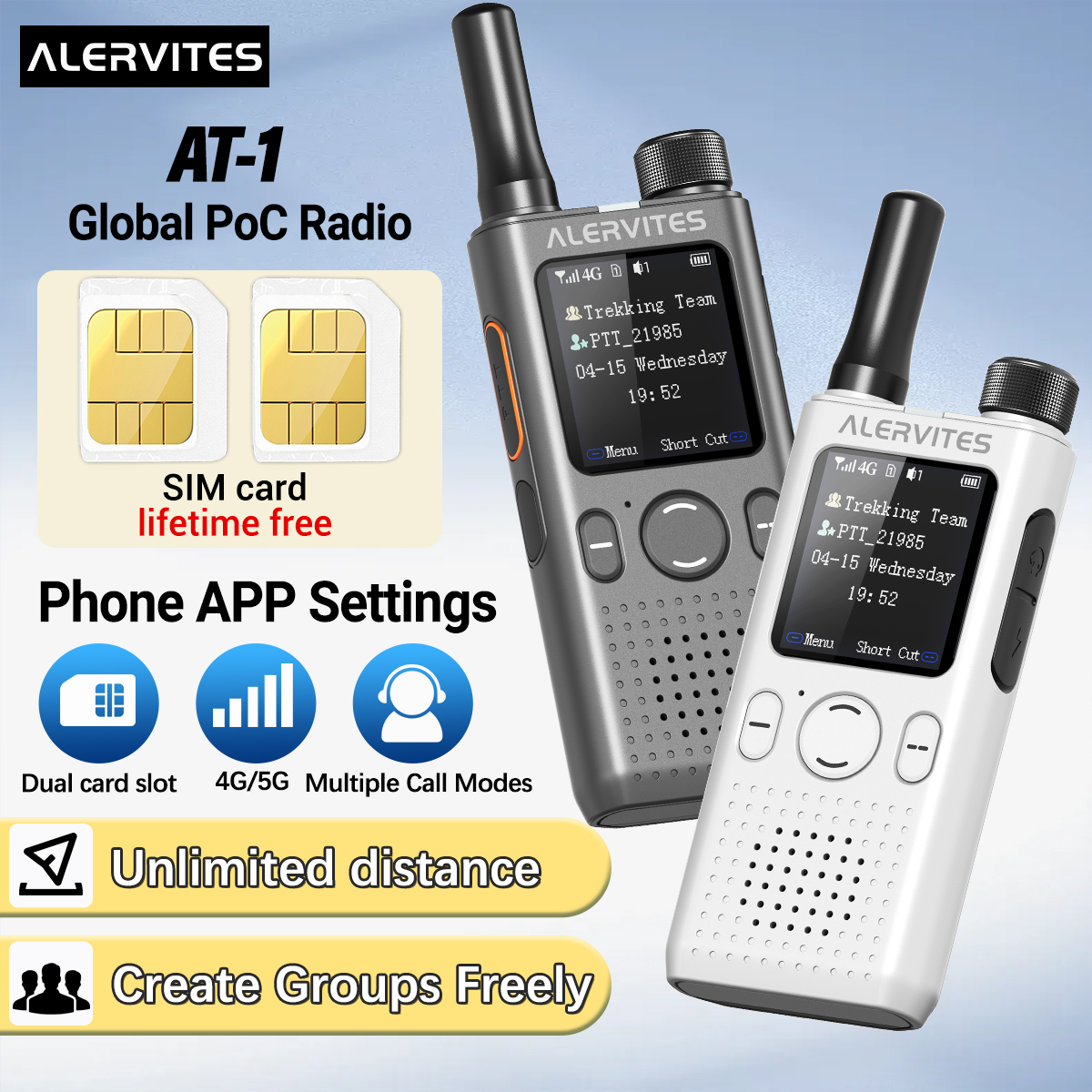 Baofeng AT1 POC-Funkgerät Lebenslange Kostenlose Nutzung Freie Gruppenbildung Globales 4G/5G-Netzwerk Walkie-Talkie Unbegrenzte Reichweite ALERVITES