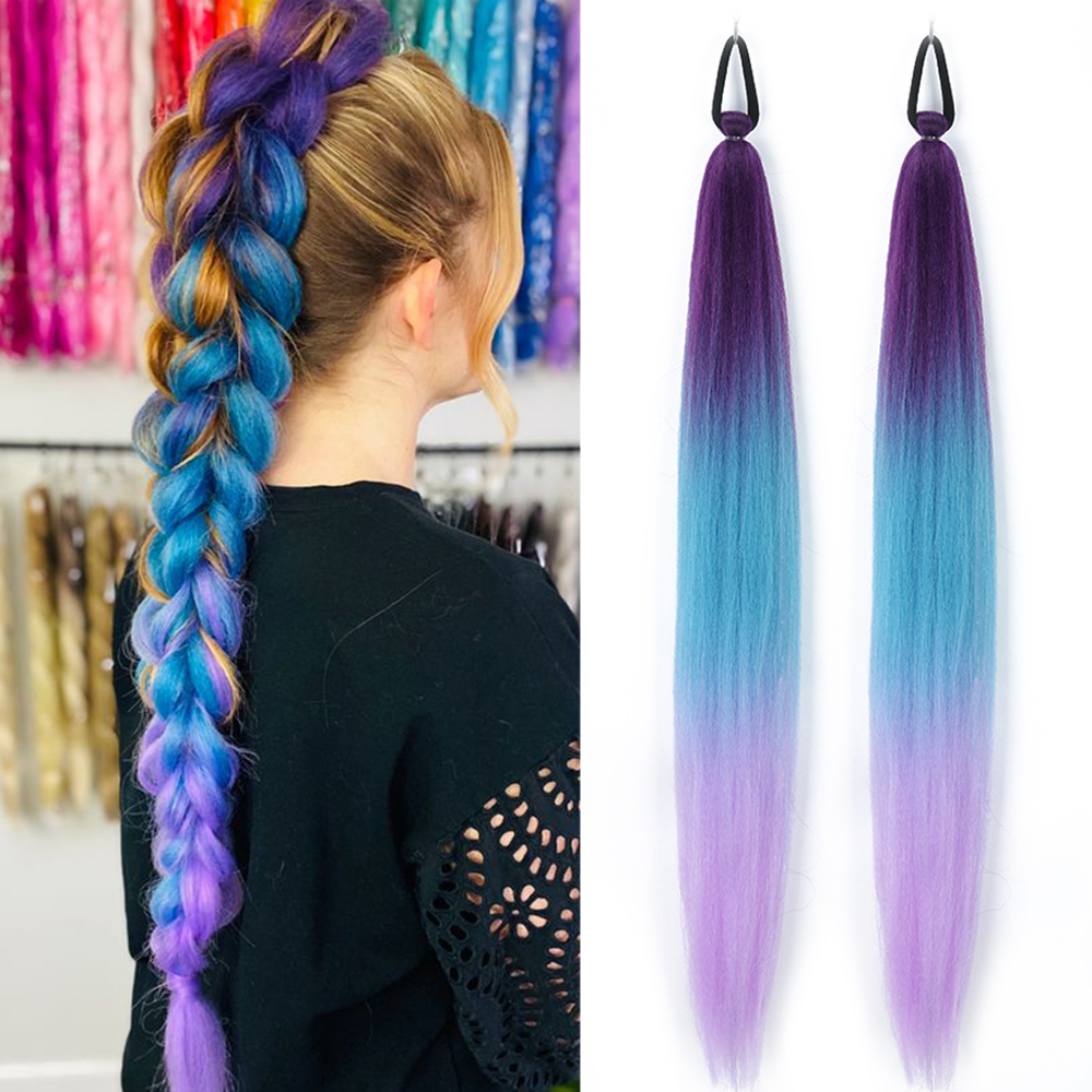 2 pçs cabelo sintético roxo rabo de cavalo extensão borracha longa reta rabo de cavalo feminino acessórios para o cabelo para o natal