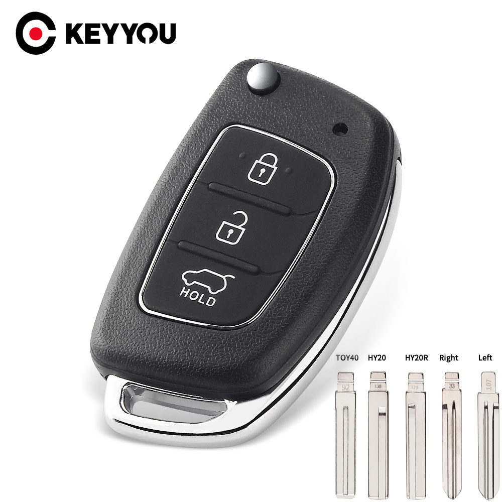 KEYYOU-carcasa para llave a distancia de coche, funda con tapa para Hyundai Solaris ix35 ix45 ELANTRA Santa Fe HB20 Verna HY15/HY20/TOY40 Blade 3 botones