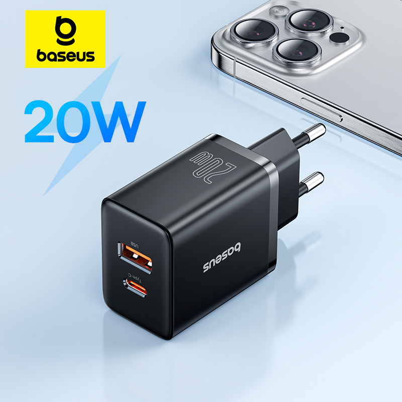 Baseus 20W Pengisi Daya USB Mendukung Pengisian Cepat Tipe C PD Port USB Ganda Pengisi Daya Ponsel Portabel Untuk iPhone 17 16 15 14 13 12 Pro Max