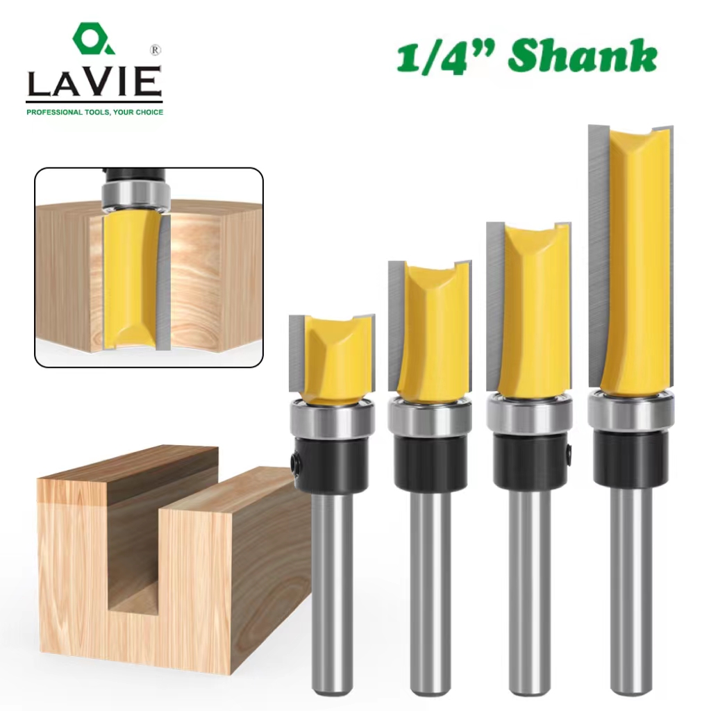 LAVIE 1 шт. 1/4 хвостовика, насадка для обрезки заподлицо, прямая насадка с берирующей петлей, долбежная фреза, триммер по дереву, резак MC01006