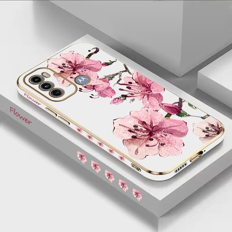 Inchiostro Fiori di Pesca Placcatura di Lusso Cassa Del Telefono Per Motorola Moto G60 G53 G52 G50 G42 G30 G20 G22 G52 E20 G9 Gioca Della Copertura