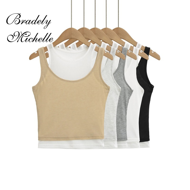 Empilhado dupla camada em torno do pescoço feminino sem mangas recortado colheita coletes verão novo sexy colete feminino camis