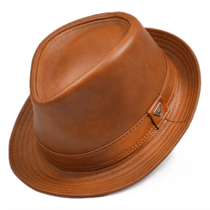 Męski wysokiej jakości kapelusz wizytowy z prawdziwej skóry owczej Gentleman Cow Skin Short Brim Yellow Brown Top Hat Męski pokazy dżentelmena
