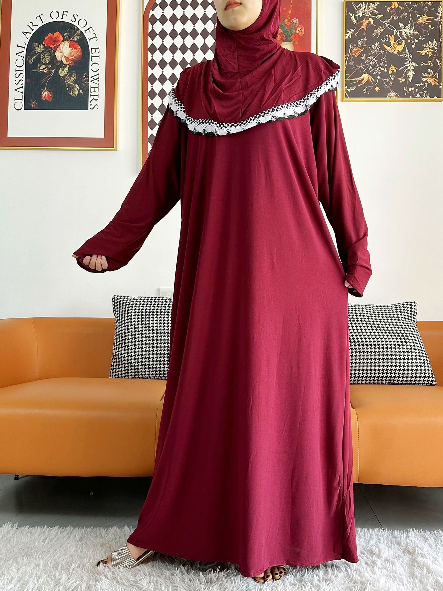Abaya musulmana de algodón liso para mujer, prenda de oración de Ramadán, sombrero conjunto, Dubái, Turquía, Oriente Medio, bata femenina, vestido Floral suelto 2023