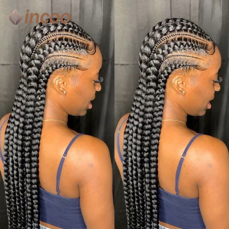 Incoo-pelucas trenzadas de encaje sintético para mujeres negras, 36 ", Jumbo, sin nudos, caja trenzada, pelucas de encaje, peluca trenzada, cabello africano
