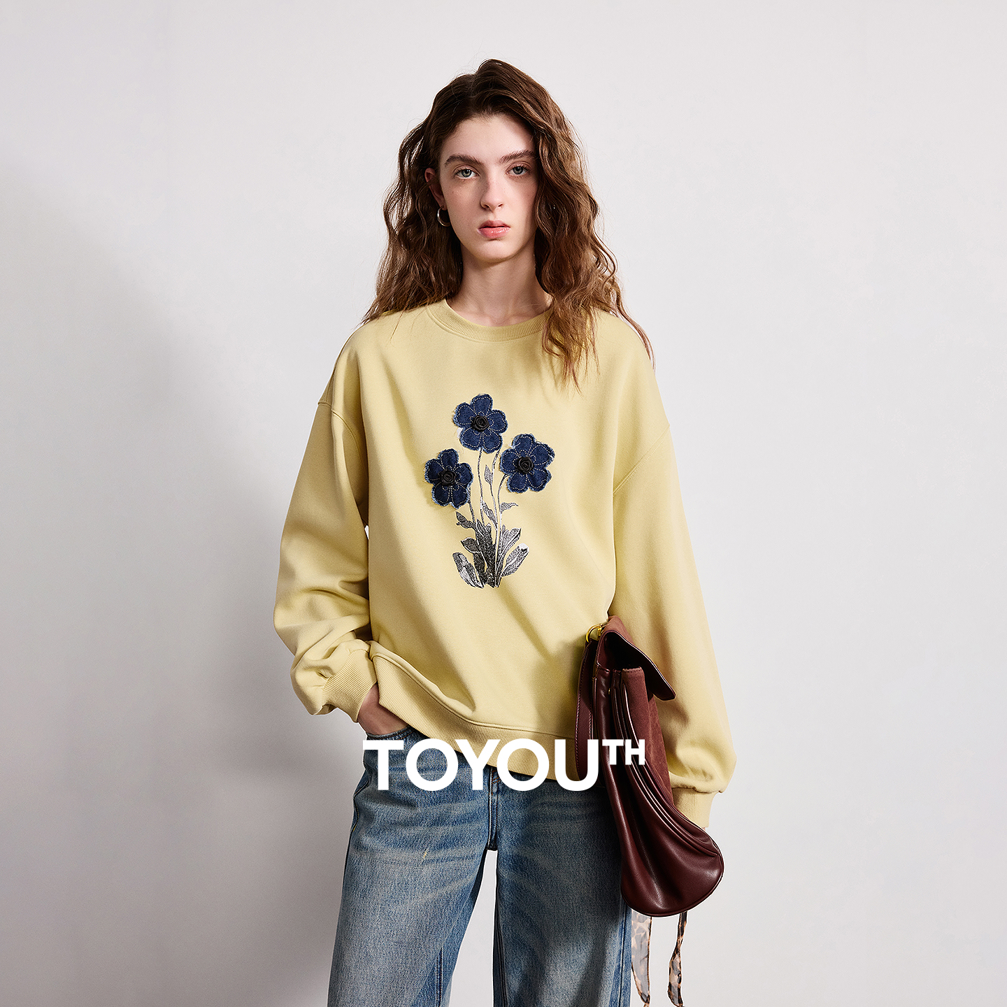 Sudadera de Algodón para Mujer TOYOUTH, Primavera 2026, Nueva, Tejida, a Rayas, con Cuello Camisero, Holgada, Única y Elegante