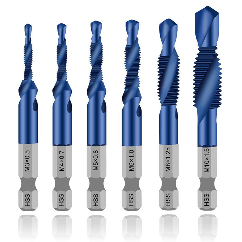 Vástago hexagonal Chapado en titanio, tornillo HSS, rosca métrica, brocas de grifo, máquina de tornillos, grifo compuesto, M3, M4, M5, M8, M10, herramientas manuales