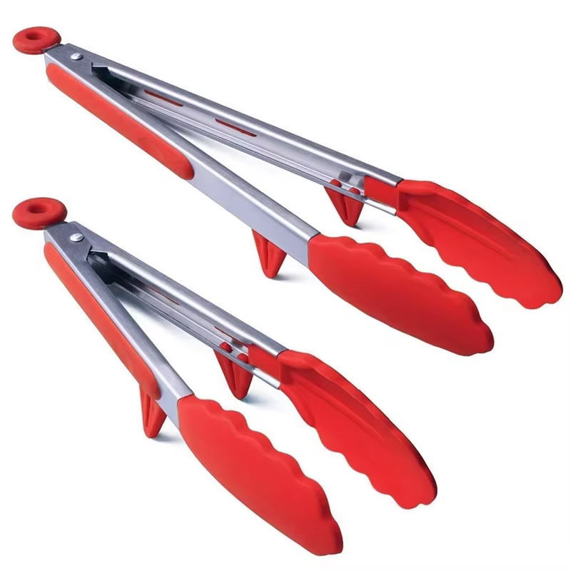 LMETJMA Pinze da cucina Pinze per barbecue in acciaio inossidabile resistenti al calore con punte in silicone e design del supporto per insalata KC0254