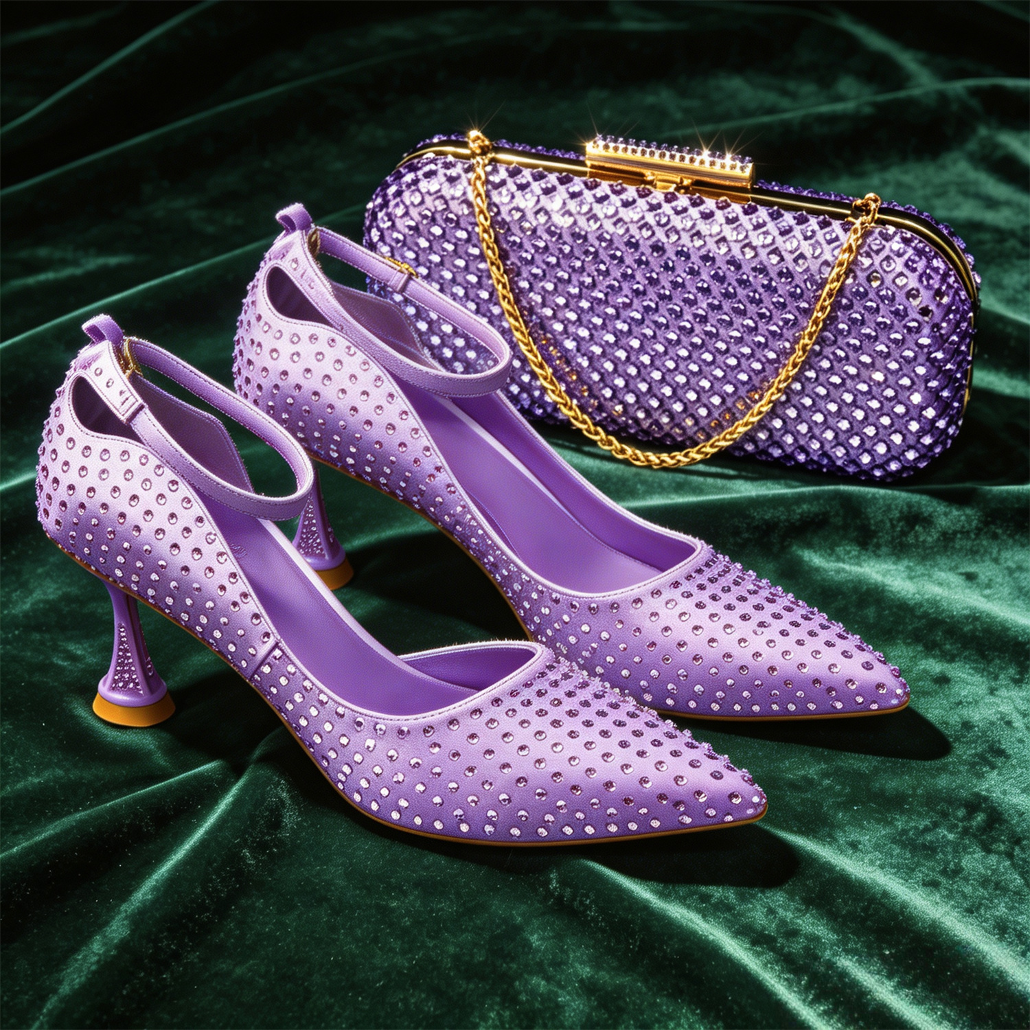 Elegant Light Purple Women's Heels & Handbag Set - Rhinestone-Embellished Shoes for Weddings & Special Occasions - 2026