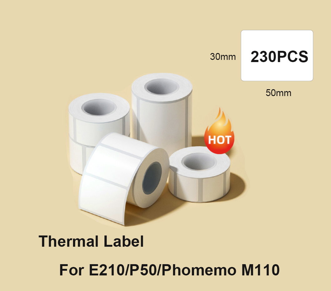 E210 P50 Phomemo M110 imprimante d'étiquettes thermiques papier autocollant 50*80mm 50*30mm 40*30mm 30mm * 20mm E210 étiquette auto-adhésive papier ruban