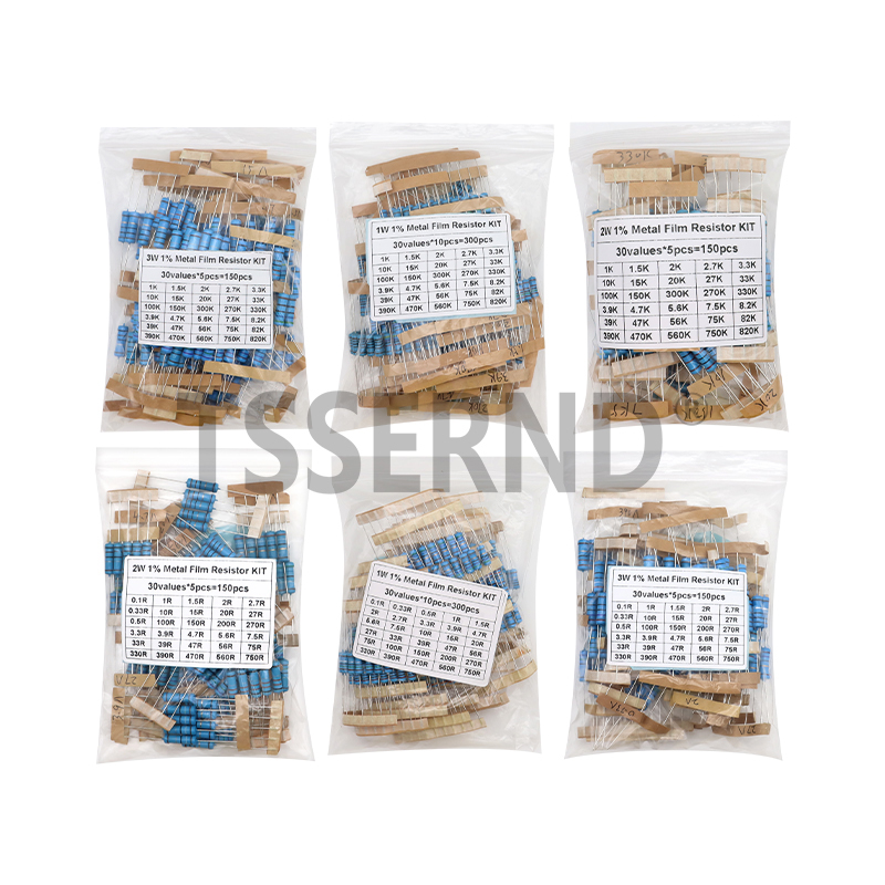 150 Uds 300 Uds 1/2W 1W 2W 3W resistencia 1% Kit surtido de resistencias de película metálica 30 tipos cada 5/10 Uds 1R ~ 750R 1K ~ 820K Ohm