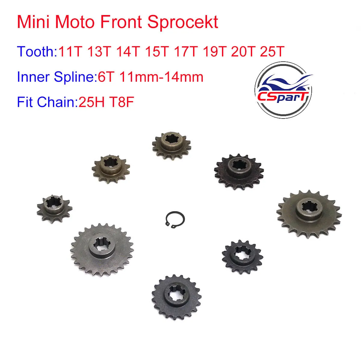 T8F 25H 11T 13T 14T 15T 17T 19T 20T 25T Voor 47cc 49cc Voortandwiel Kettingtandwiel Mini Moto Pocket Bike Scooter
