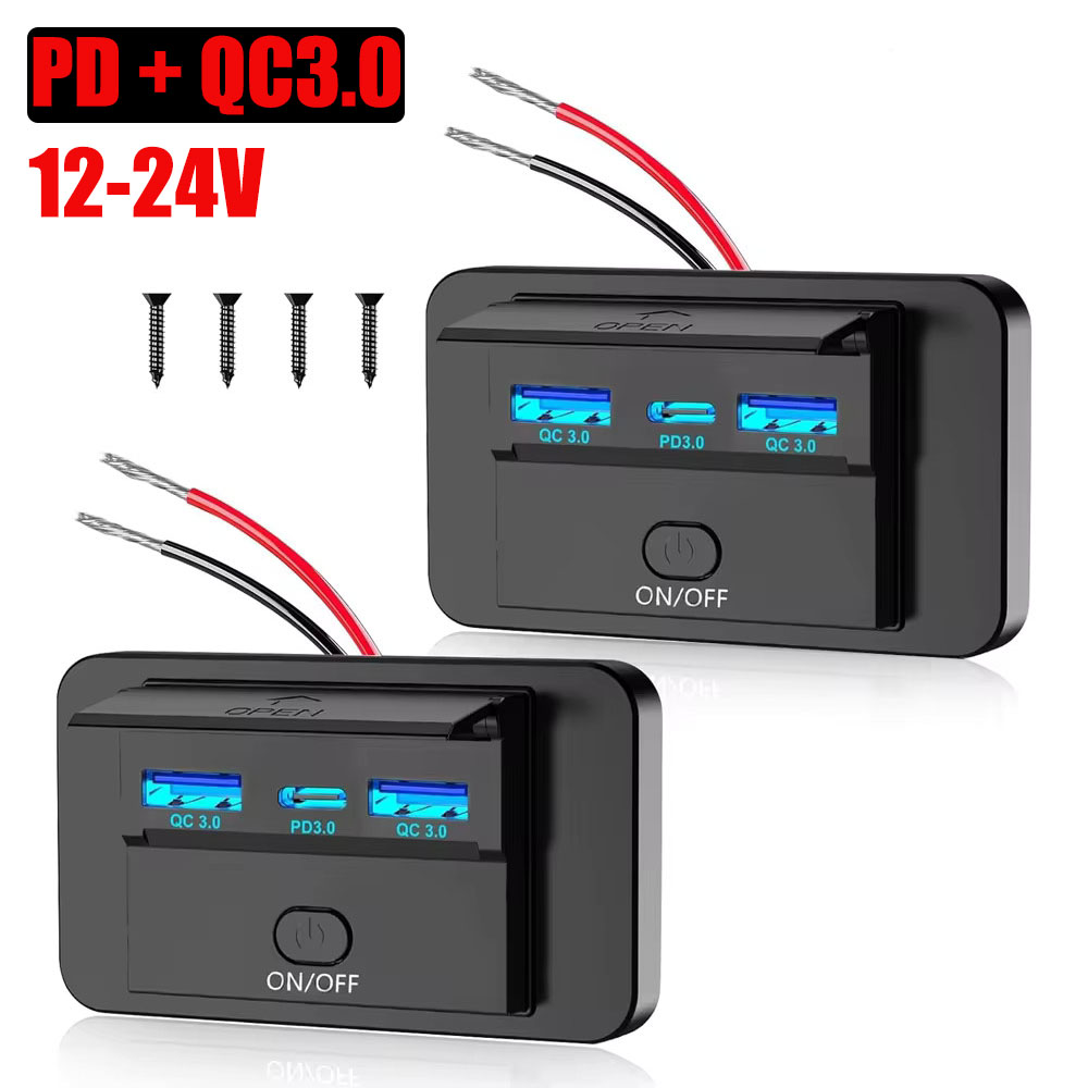 2025 3-портовая розетка 12 В RV USB 72 Вт с двумя USB C 36 Вт и двумя портами QC 3.0 18 Вт Автомобильное зарядное устройство Аксессуары для автомобиля Автобус RV Грузовик