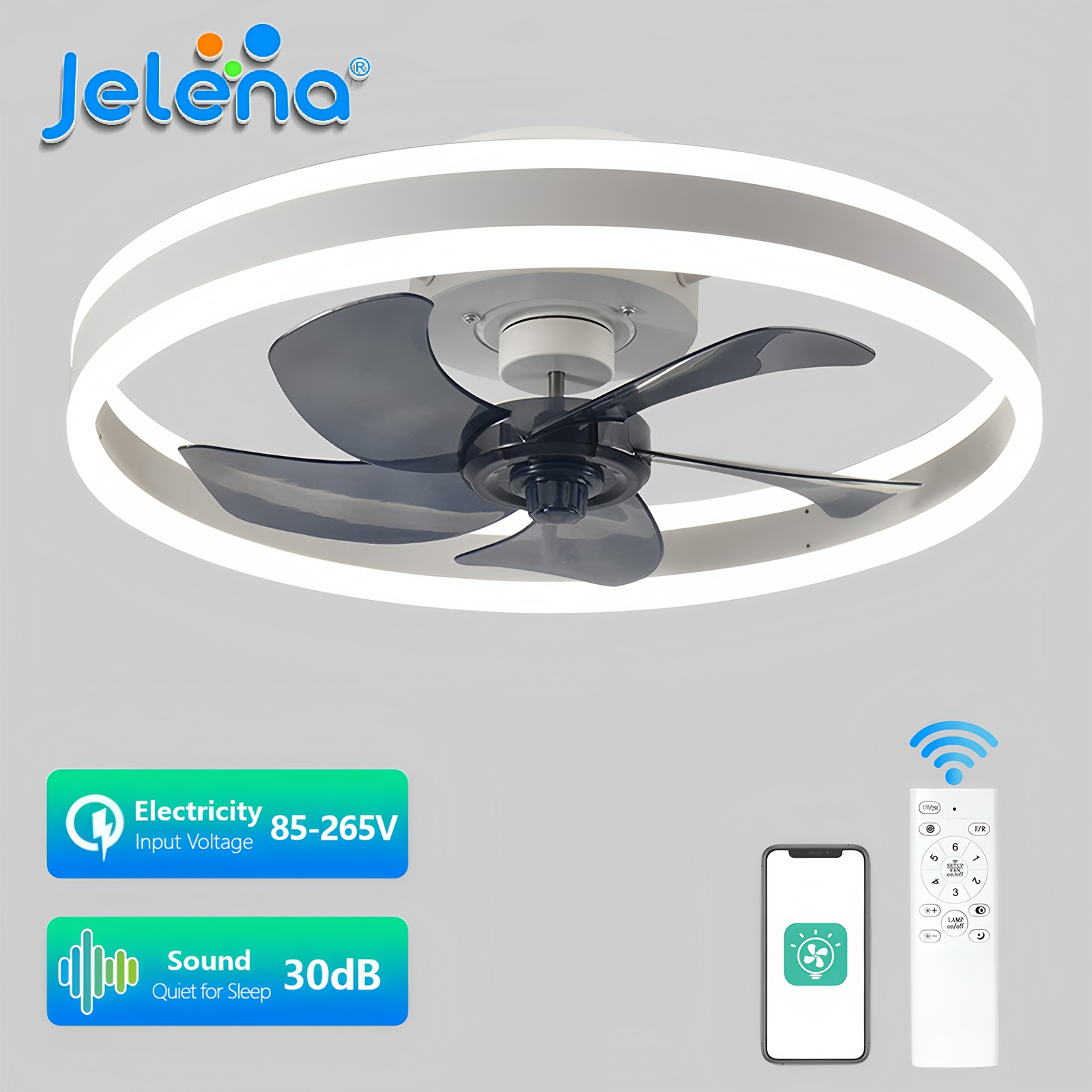 Jelena-Lámpara de ventilador de techo LED inteligente moderna con Control remoto, accesorios de iluminación para dormitorio, sala de estar, decoración del hogar