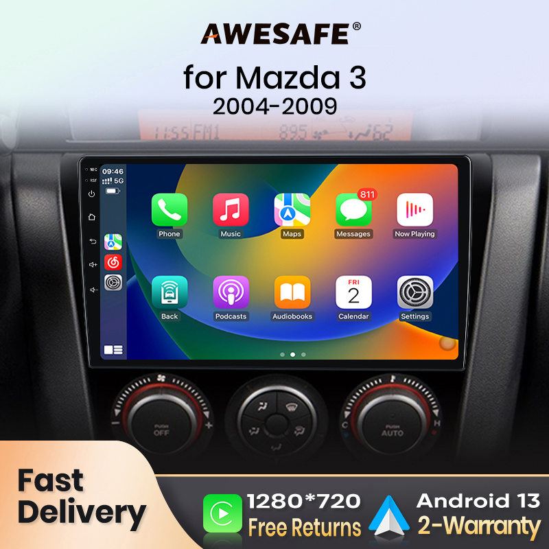 AWESAFE PX9 รถวิทยุ Autoradio สําหรับ MAZDA 3 BK 2004-2009 Wireless CarPlay หน้าจอ Android Auto สเตอริโอ GPS Navi FM RDS BT SWC