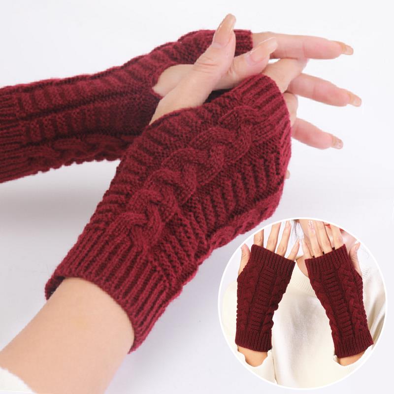 Frauen Stilvolle Handwärmer Winter Handschuhe Arm Häkeln Stricken Faux Wolle Fäustling Warme Fingerlose Handschuh Twist Muster Frauen Handschuhe
