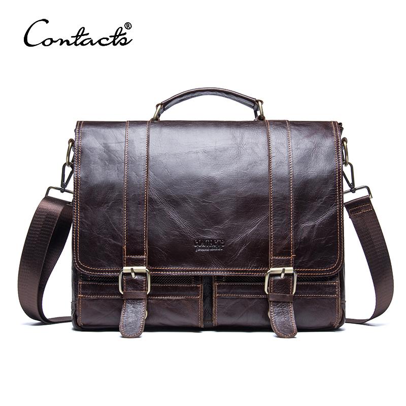 CONTACT'S-maletín de cuero genuino para hombre, bolso de negocios para ordenador portátil, bolso de hombro grande informal, bolsos de mensajero Vintage, bolsos de lujo