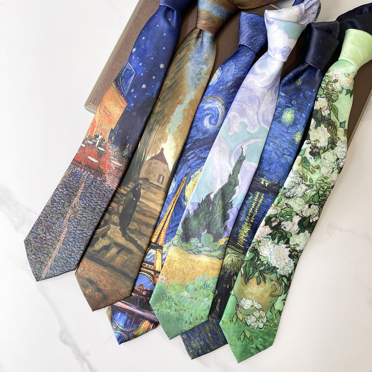 2024 Nowy Retro Kreatywny Obraz Olejny Kolorowy Krawat Mężczyźni Kobiety 8cm Kwiatowe Krawaty na Szyję Styl Literacki Poliester Casual Cravat Gift