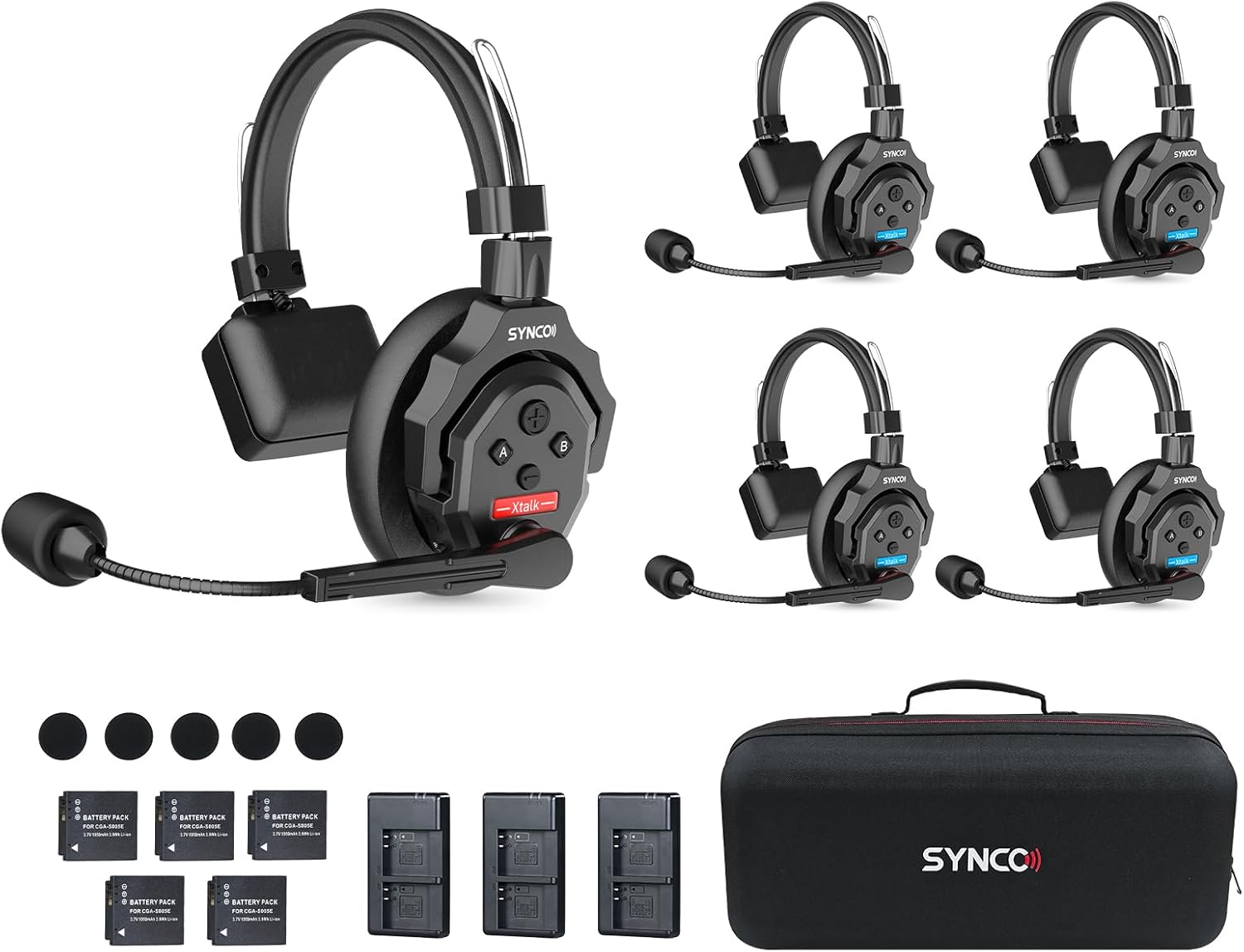 SYNCO XTALK X5 Беспроводная система гарнитуры внутренней связи 2,4 ГГц Полнодуплексный групповой разговор поставляется с мониторингом в реальном времени 24 часа 350 м/1148 футов