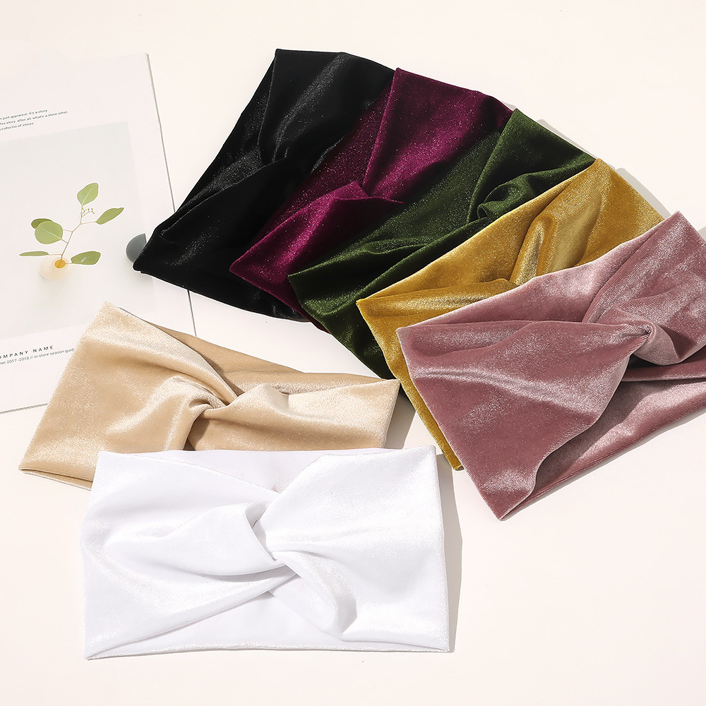 Moda cor sólida ouro veludo cruz estiramento tecido feminino menina bandana turbante bandagem acessórios para o cabelo headwear