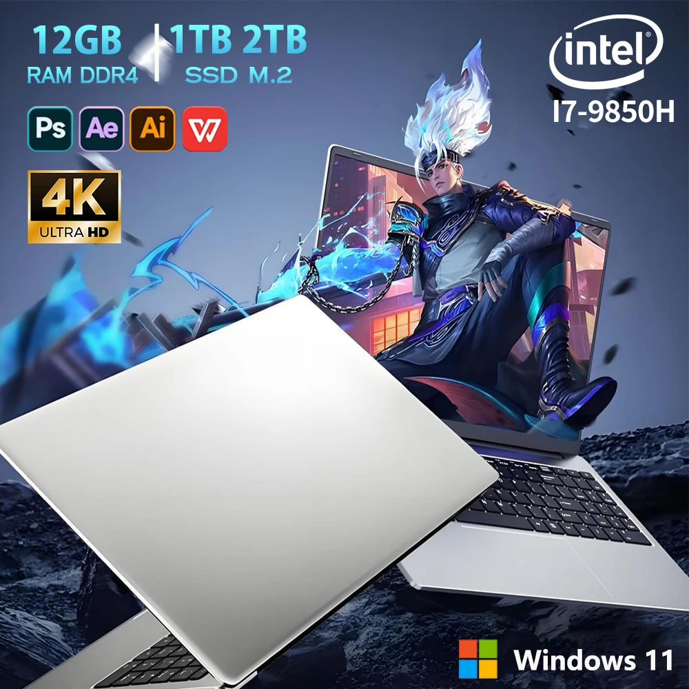 Portátiles de 14.1 pulgadas con Windows 11 Pro, Intel Core i7-9850H, 12GB de RAM, 1TB SSD, Office, computadora portátil para estudio.