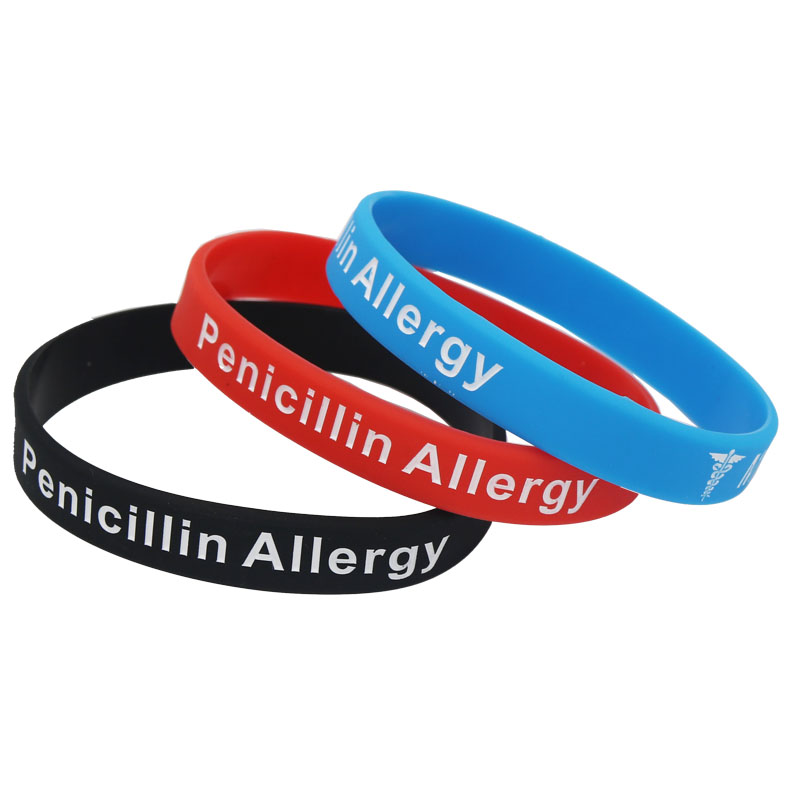 1PC gorąca sprzedaż bransoletki Alert medyczny penicylina alergia silikonowa opaska na rękę opaska pielęgniarka bransoletki dla dorosłych 3 kolory prezent SH093