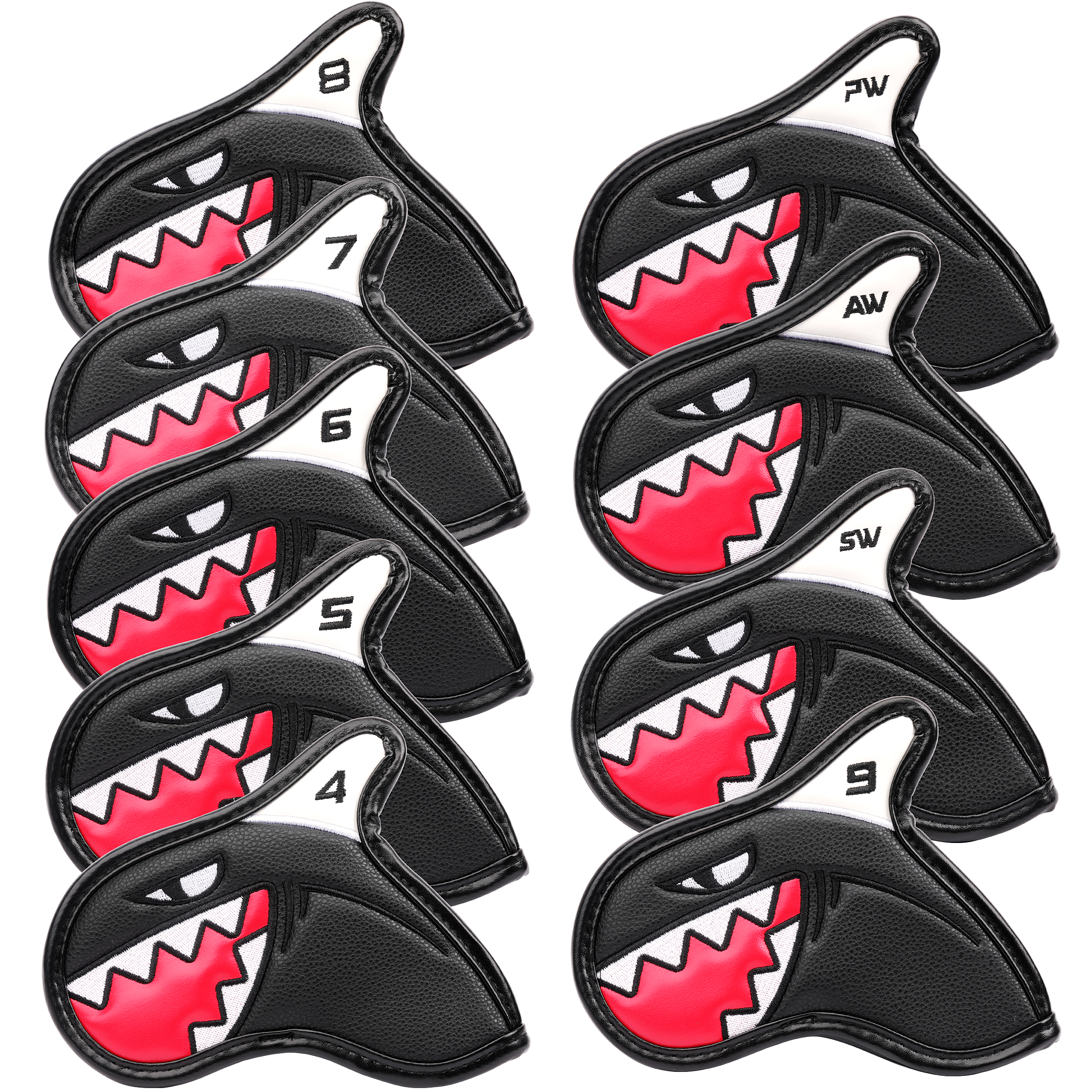 Nieuwe Wit Zwart Sea Shark Golf Irons Head Covers PU Lederen Golfclubs Iron Set Headcover # 4-9PAS voor heren en dames