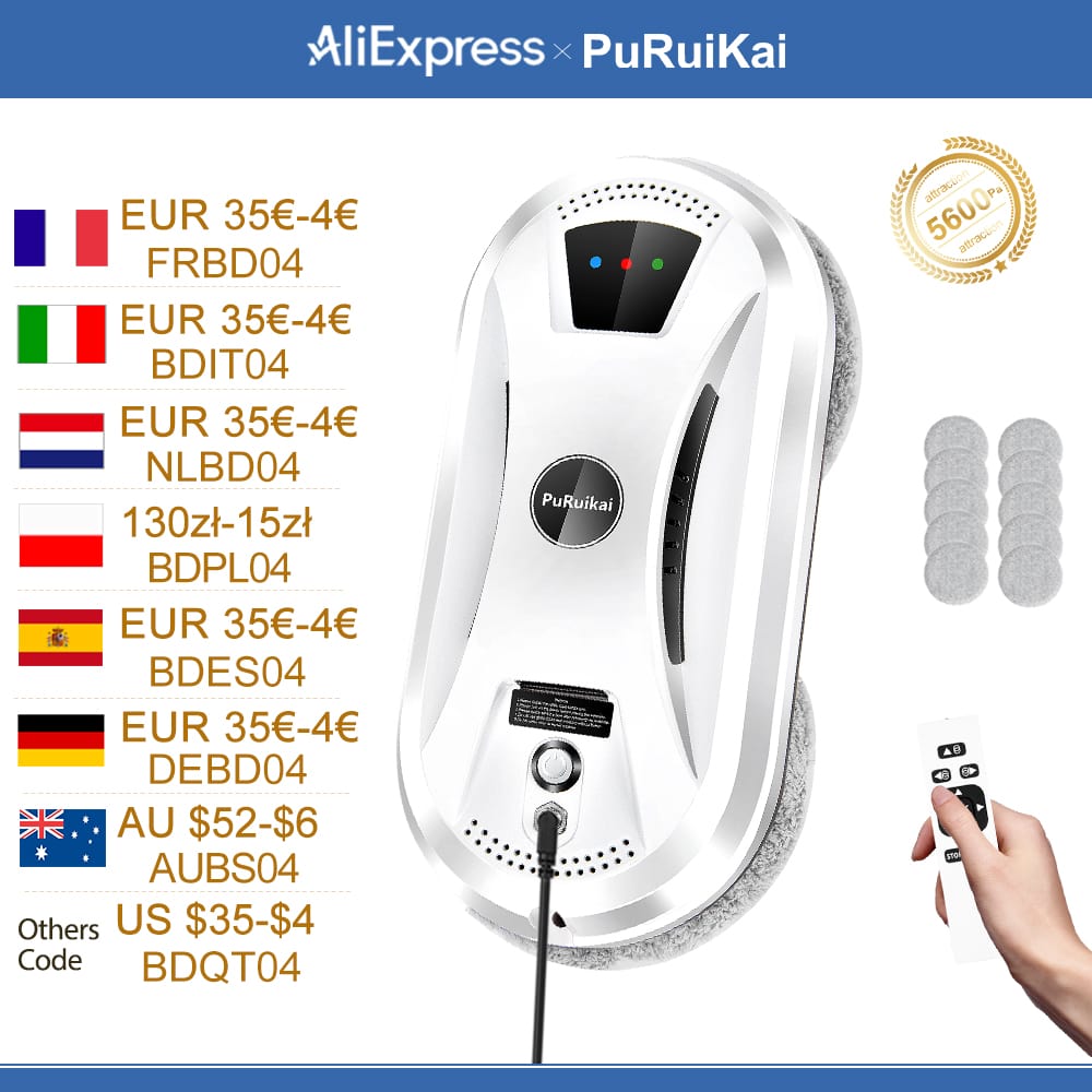 PuRuiKai-Robot aspirador ultrafino para limpieza de ventanas, limpiacristales de vidrio eléctrico, control remoto para el hogar