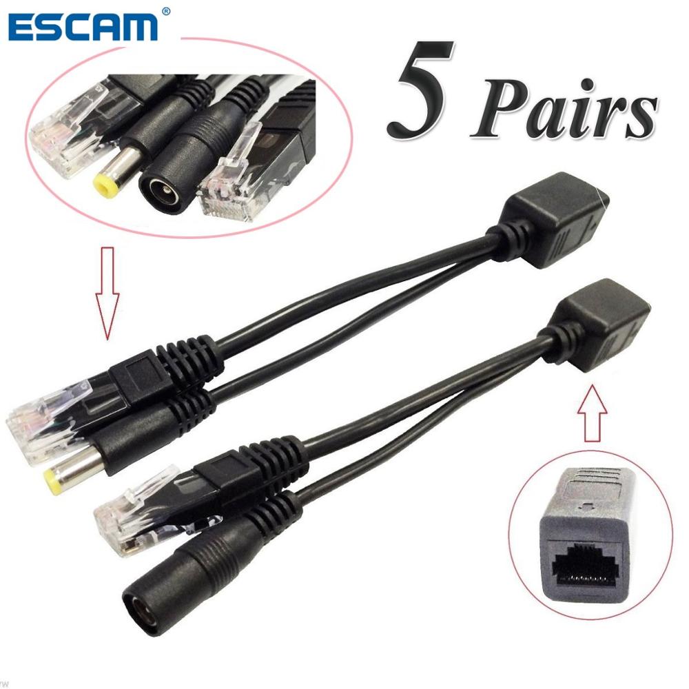 ESCAM 10 Uds (5 pares) divisor POE interruptor POE Cable adaptador cinta blindada 5V 12V 24V 48V Cable de alimentación 5,5*2,1mm
