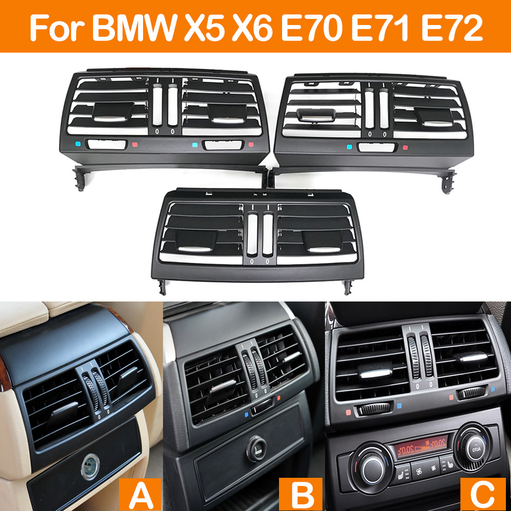 Cubierta de Panel de rejilla de ventilación de CA para circulación de aire de consola trasera mejorada para BMW X5 X6 E70 E71 E72 2007-2013 64226958748