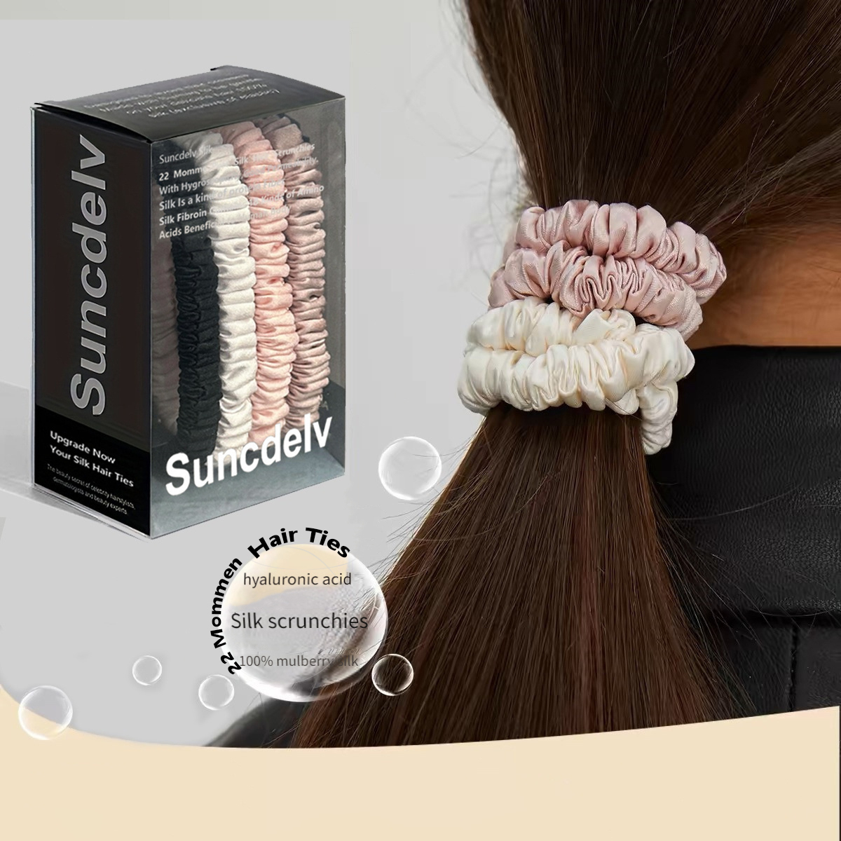 Fascette per capelli in puro seta naturale al 100% tinta unita Fasci di capelli di alta qualità (22Momme) Accessori per capelli con fascia per capelli grande da donna