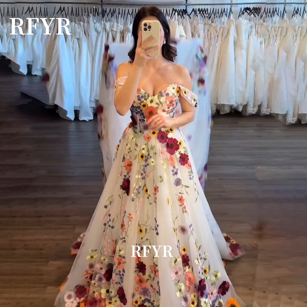 RFYR-vestido de fiesta de línea A, vestidos de graduación con estampado Floral, vestidos de noche con hombros descubiertos, vestidos de Gala de novia personalizados, 2025