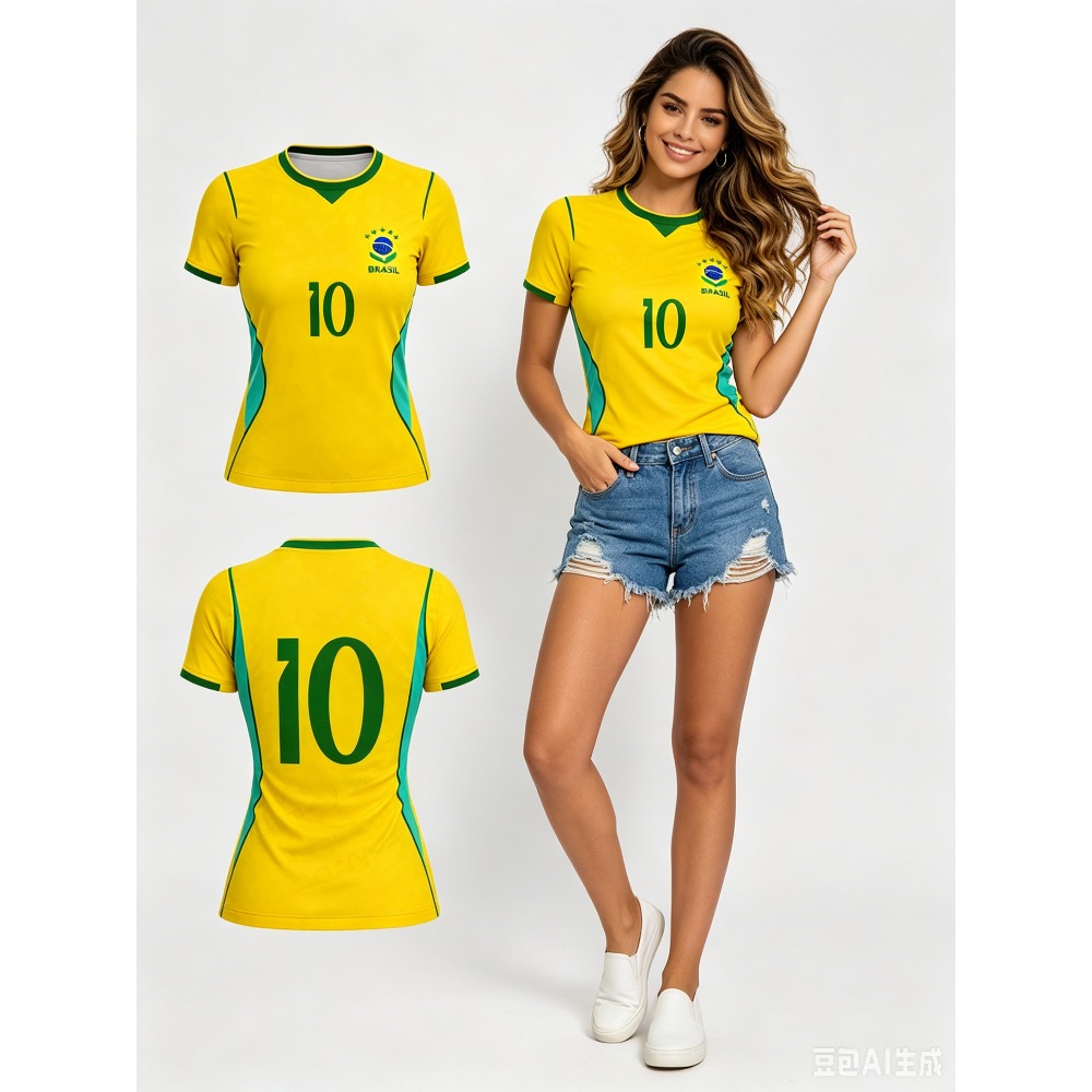 Zomer Brazilië Geel T-shirt Voetbal Tops Print Voetbalshirt Heren Casual T-shirt Ademend Heren Dames Korte mouwen Top