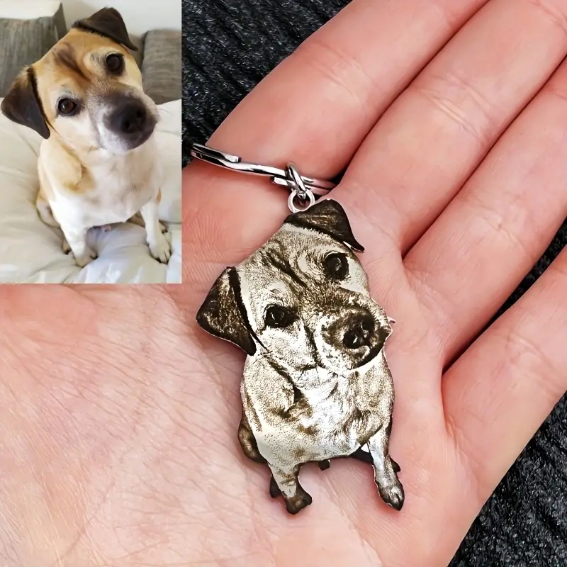 Chaveiro personalizado com retrato de animal de estimação, retrato de fotos de gato e cachorro gravado, design de animal fofo, presente perfeito personalizado para amantes de animais de estimação