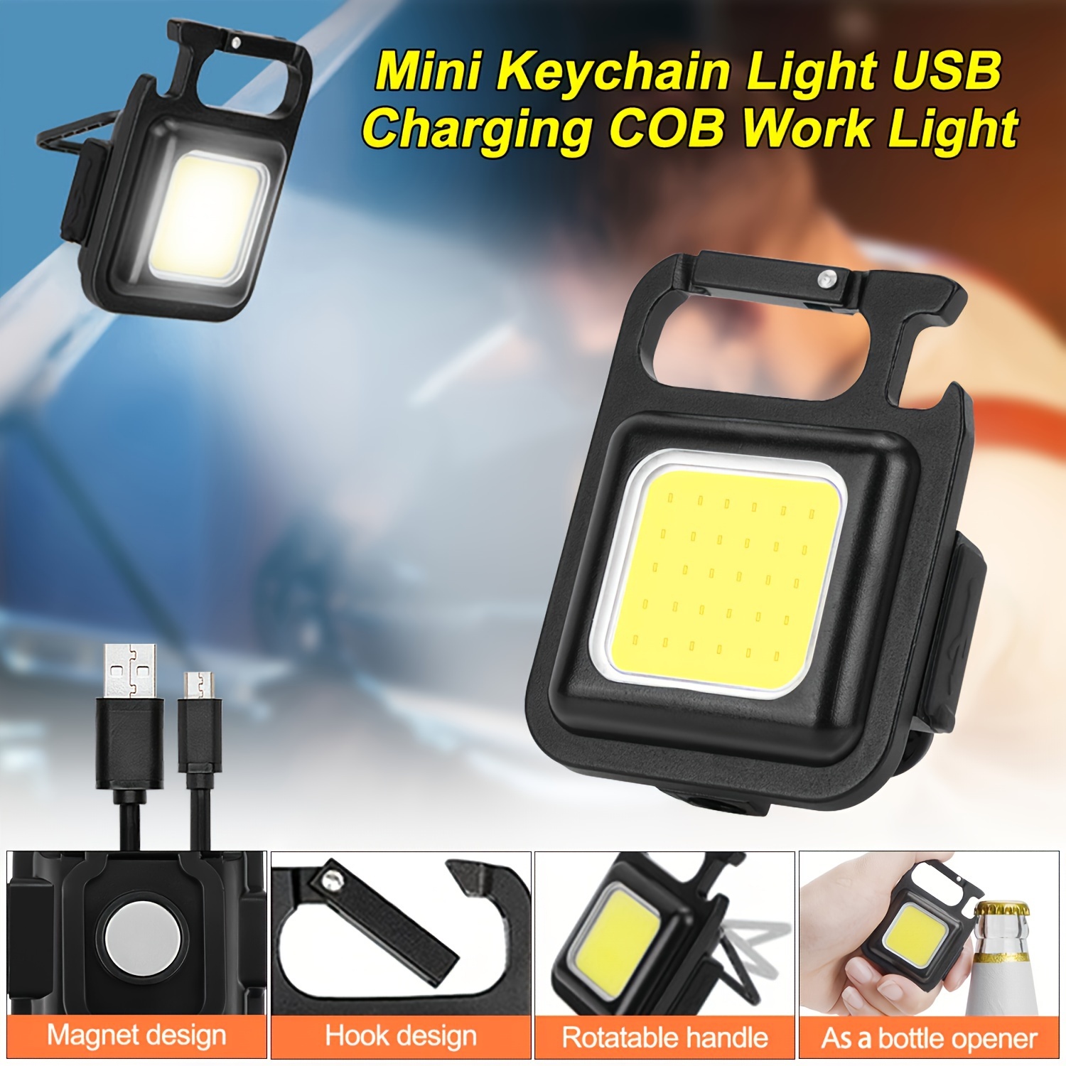 ミニUSB充電式LED懐中電灯,穂軸照明,ポータブルキーホルダー,キャンプ,釣り,懐中電灯