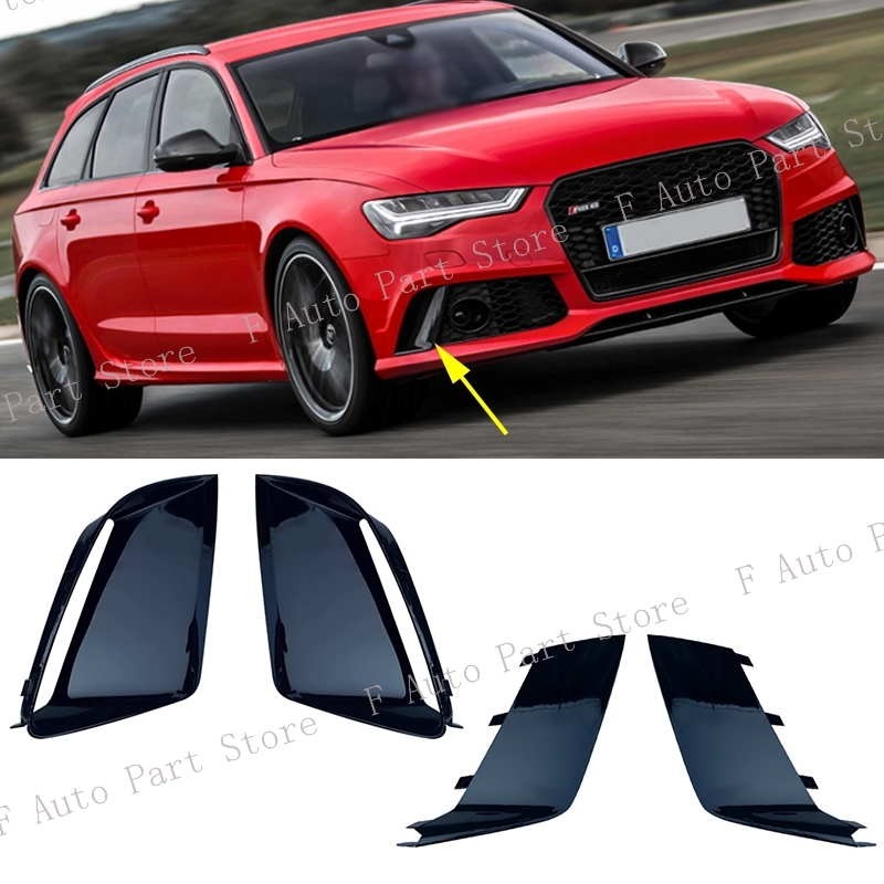 กันชนหน้าสำหรับรถ Audi RS7 2009-2018 RS6 2011-2018แผ่นเรืองแสงตัดหมอกกรอบสีดำฝาครอบเปลือกกรอบฝากระโปรงหน้า