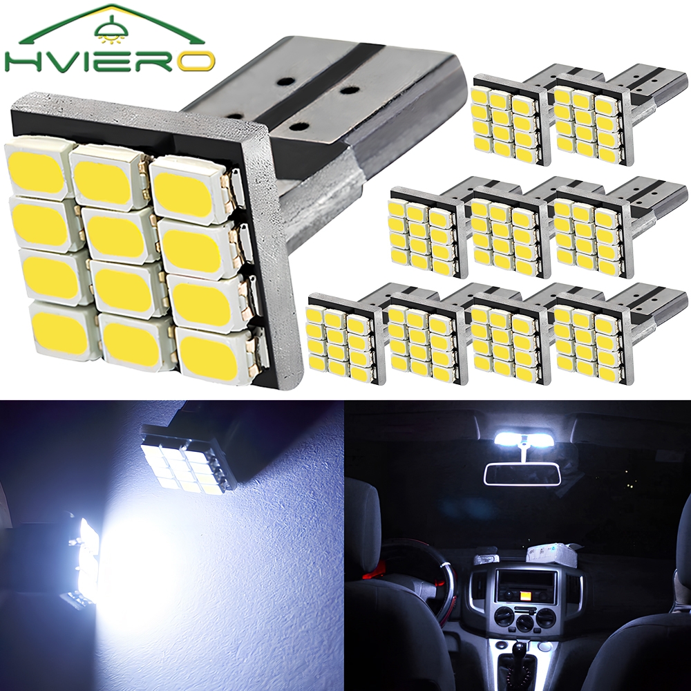 10X T10 W5W 12SMD 1206 Xe Trắng LED 12V Xi Nhan Canbus Không Lỗi Bộ Giải Mã Xe Đèn Ngoài Giấy Phép đĩa Góc Đèn Dự Phòng