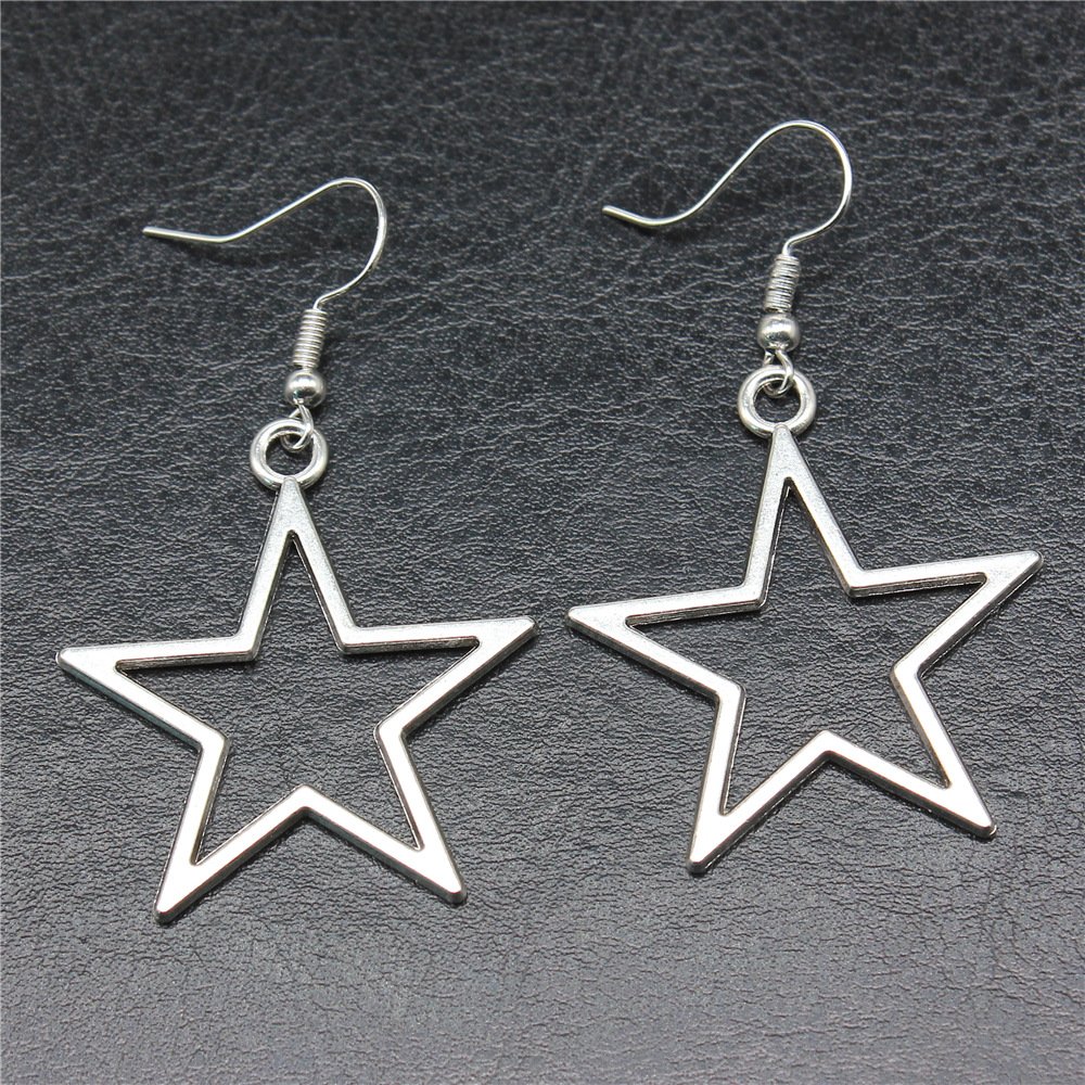 Mode fait à la main conception Simple Antique couleur argent creux étoile pendentif boucles d'oreilles femmes Vintage boucles d'oreilles