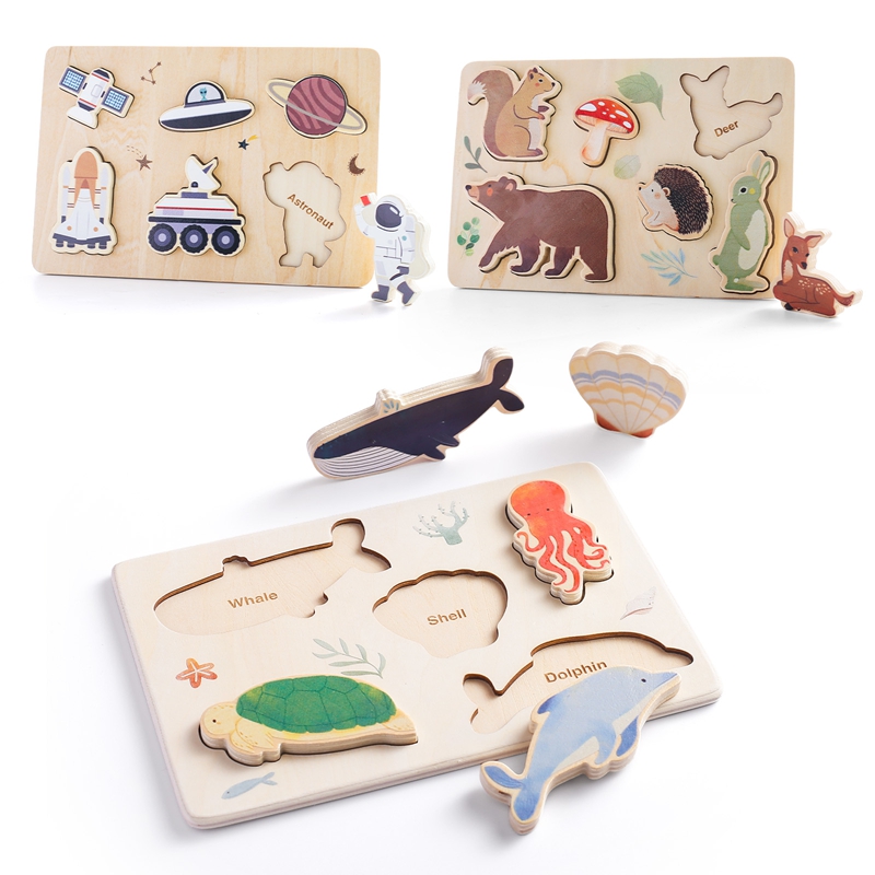 Rompecabezas de madera Montessori para bebé, juguete de dibujos animados de animales del océano, juego a juego para niños, rompecabezas de madera, Aprendizaje Temprano cognitivo, regalo para niños