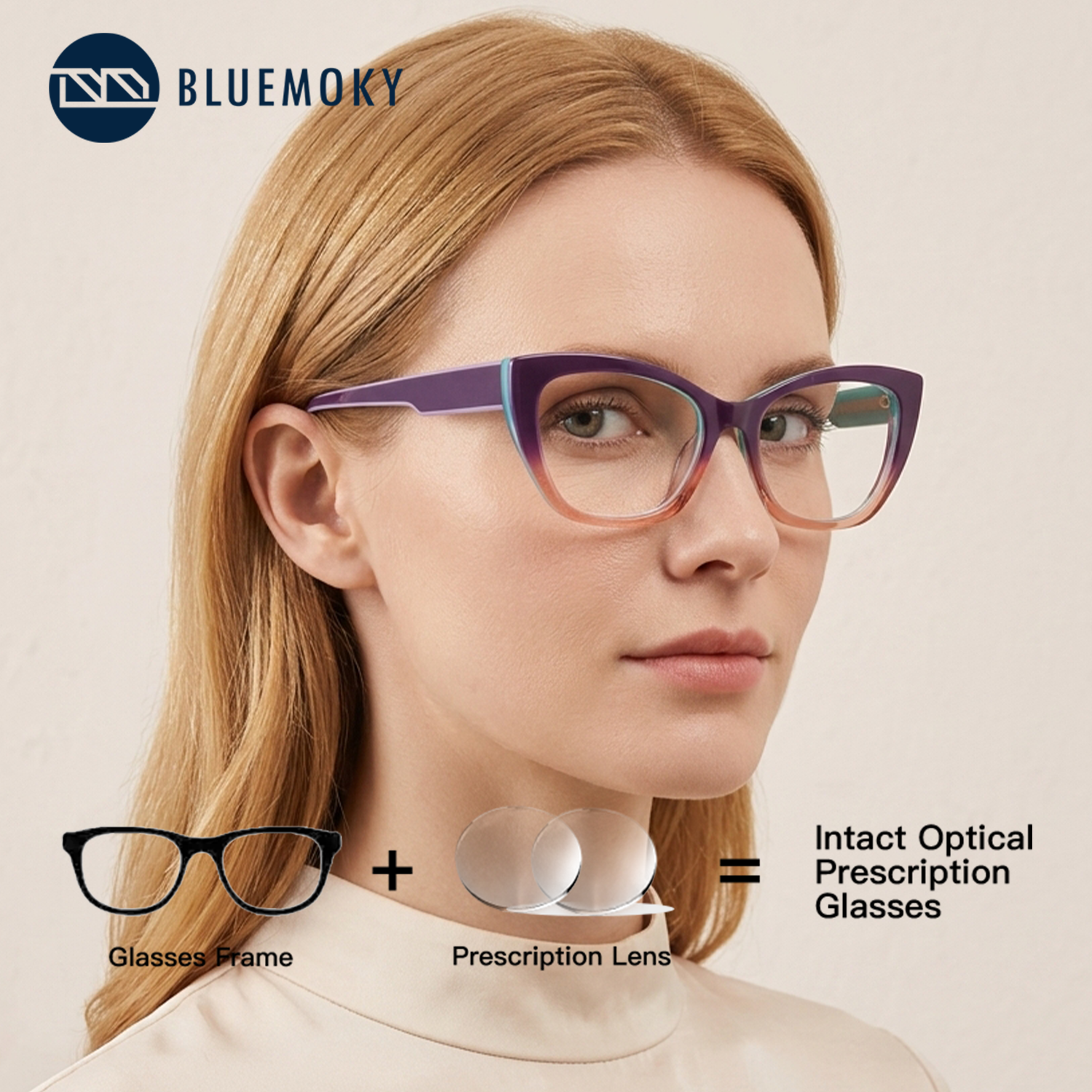 Óculos de Grau Olho de Gato BLUEMOKY: Lentes Multifocais Progressivas Fotocromáticas com Proteção Anti Luz Azul em Acetato