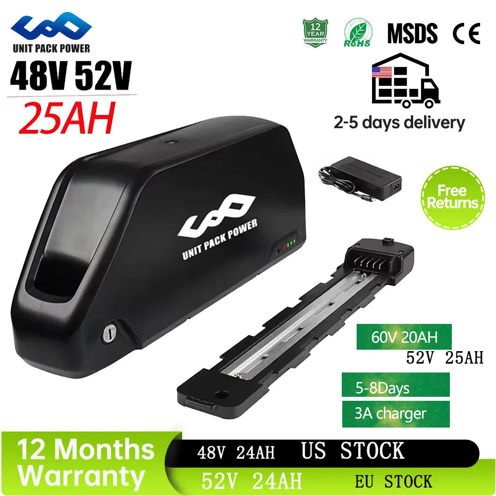 แบตเตอรี่จักรยานไฟฟ้า 52V 25AH ใช้เซลล์ 21700  72V 15AH 52V 48V 25ah 20AH แบตเตอรี่ทรงพลังแบบ Downtube Polly L-G 60V 20AH สำหรับจักรยานไฟฟ้าและสกู๊ตเตอร์ 1000W 1500W 2000W