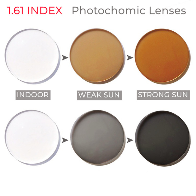 1.61 Eatra lensa photoromik tipis ubah kacamata abu-abu dan cokelat perlindungan UV miopia/hiperopia/presbiopia
