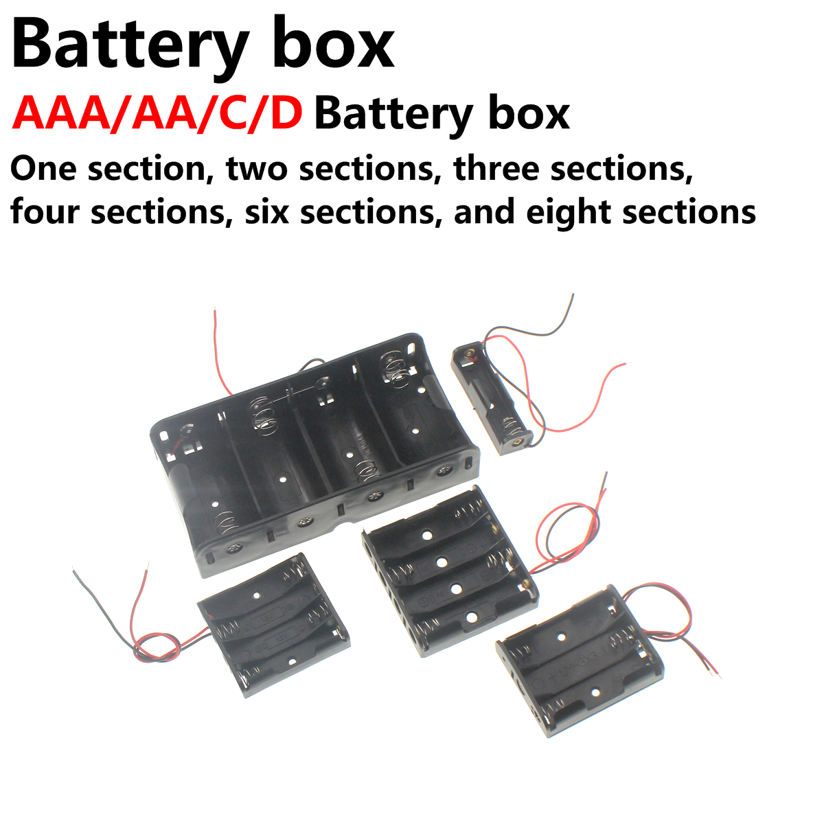 Caja de batería AA AAA C D de plástico negro, contenedor de soporte de Clip, 1X 2X 3X 4X, caja de almacenamiento de batería, Pin de cable aa, 20/10/5/2