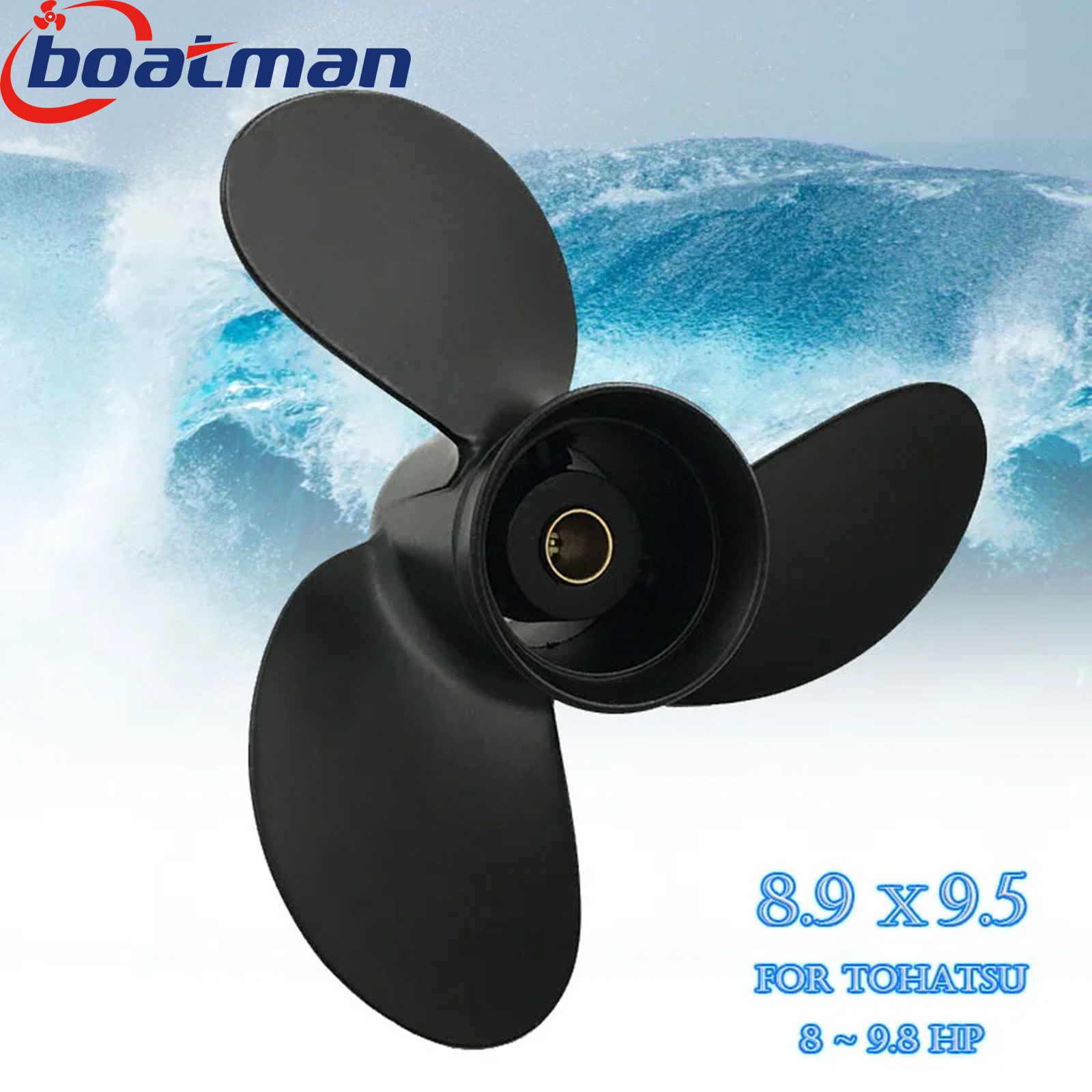 BoatManยฎ Propeller 8.9x9.5 For Tohatsu Outboard Motor 8HP 9.8HP MFS9.8 NSF9.8 12 Tooth Spline 3B2B64519-1 Aluminum Boat Parts