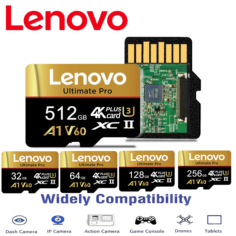 Карты памяти Lenovo Secure SD/Micro TF SD 512 ГБ, 128 ГБ, 64 ГБ, 32 ГБ с функцией коррекции ошибок для камер, игр и GoPro