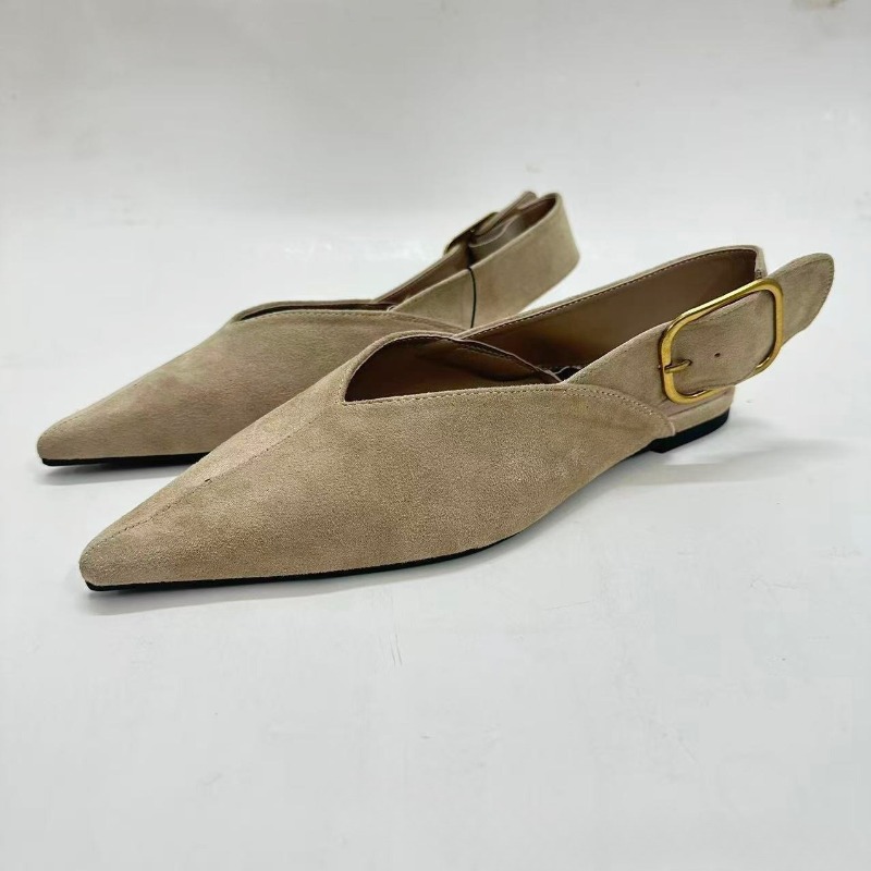 Dedo do pé apontado feminino estilingue apartamentos alça traseira de alta qualidade camurça do falso designer marca casual diário retro feminino sapatos romanos